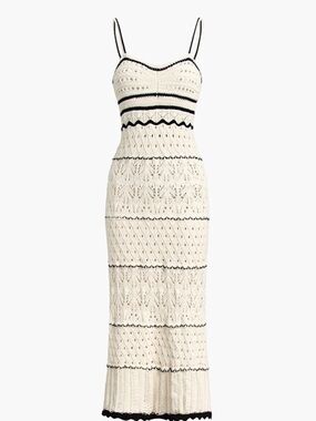 COMMENSE - Paros Crochet eyelet See Through Midi Dress M